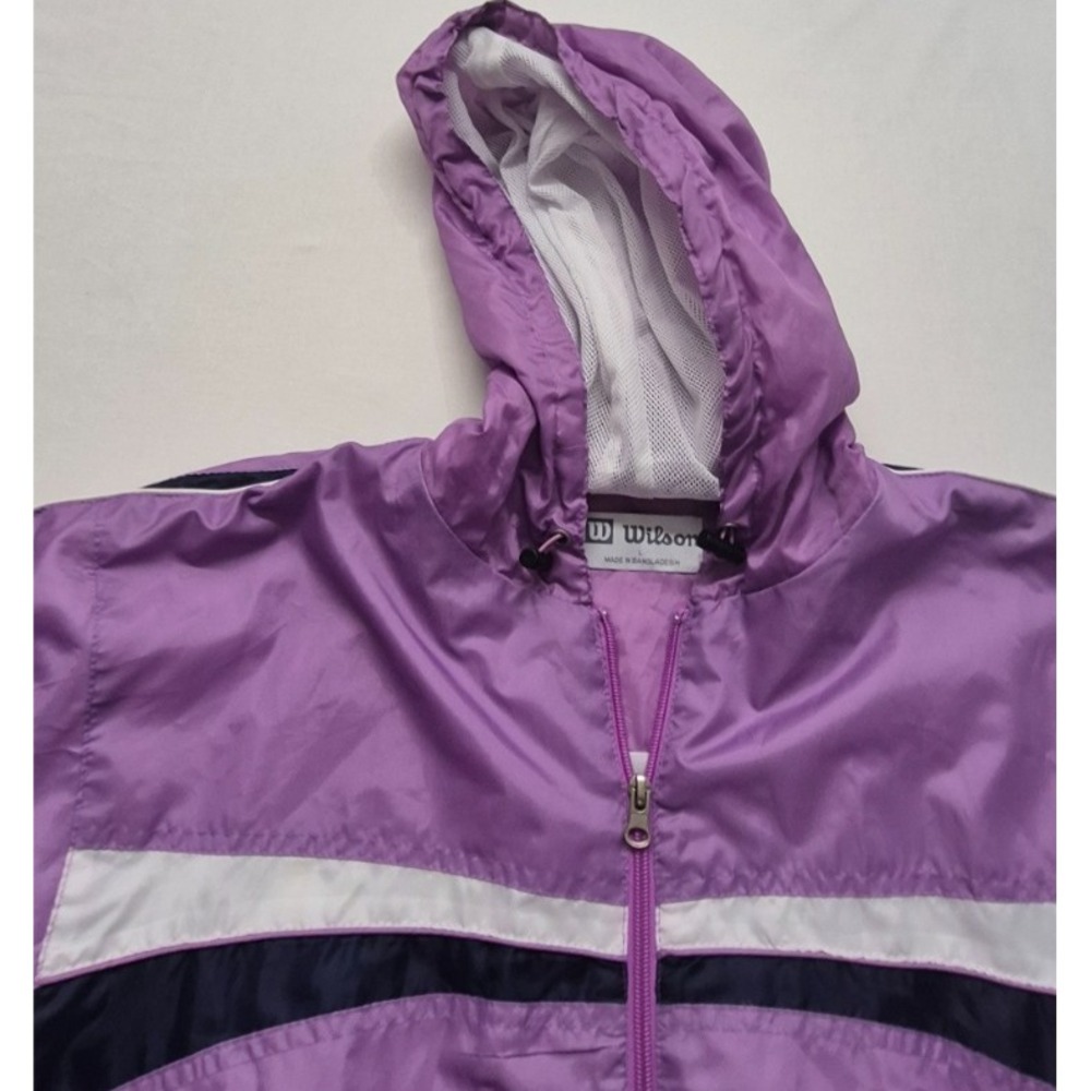 Wilson womens light purple full zip pocket windbreaker jacket LG hooded 90s - Picture 7 of 15